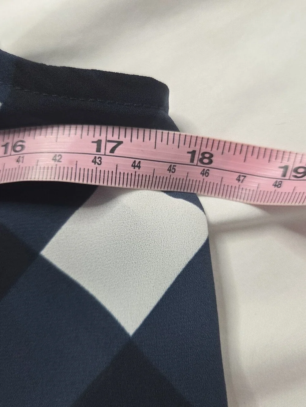 Navy and White Check Tie-Neck Sleeveless Blouse